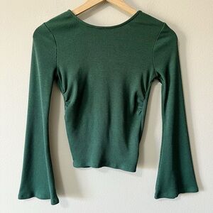 Lovers and Friends Hunter Green Bell Sleeve Ribbed Open Back Top Size XXS